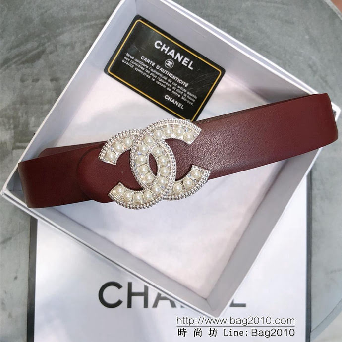 CHANEL香奈兒 18新款 CC珍珠水鑽扣 30MM精品光滑優雅皮帶 小紅書火爆款  xfp1005